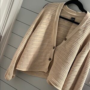GAP Factory Cream and Tan Chunky Knit Cardigan Sweaters